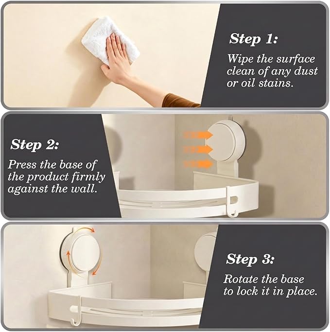 Suction Cup Shower Caddy(2-Pack Cream White),Single 1.77 Inches High No-Drilling Aluminum Bathroom Organizer with Towel Bar & Hooks,Moder wall Shower Shelf and Storage Decor