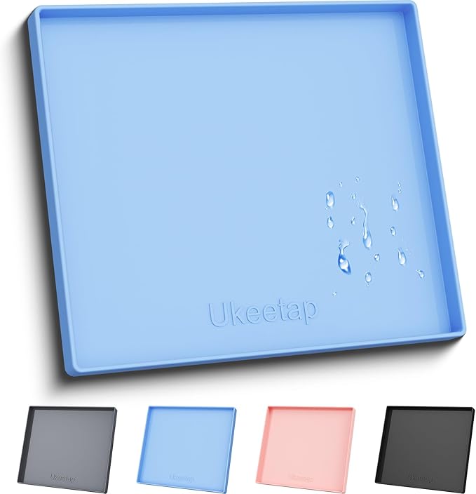 Extra Thick Silicone Mat Waterproof with Raised Edge 22" x 19", Blue