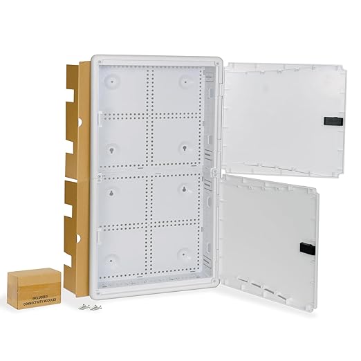 ICC 28” Plastic Structured Wiring Enclosure with Cover, Includes 3 Connectivity Modules (CAT6 8-Port PoE++ Module, 1x8 Bridged Telephone RJ31X Module, 1x6 Video Module), UL Listed, TAA Compliant