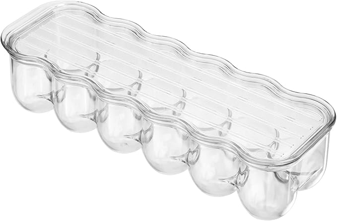 mDesign Stackable Plastic Covered Egg Tray Holder, Storage Container and Organizer for Refrigerator - Dozen-Section Carrier Bin with Lid and Handle - Holds 12 Eggs - Clear