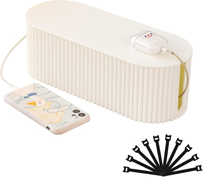 Cable Management Box with 10 Cable Ties, Organizer Box for Power Strips