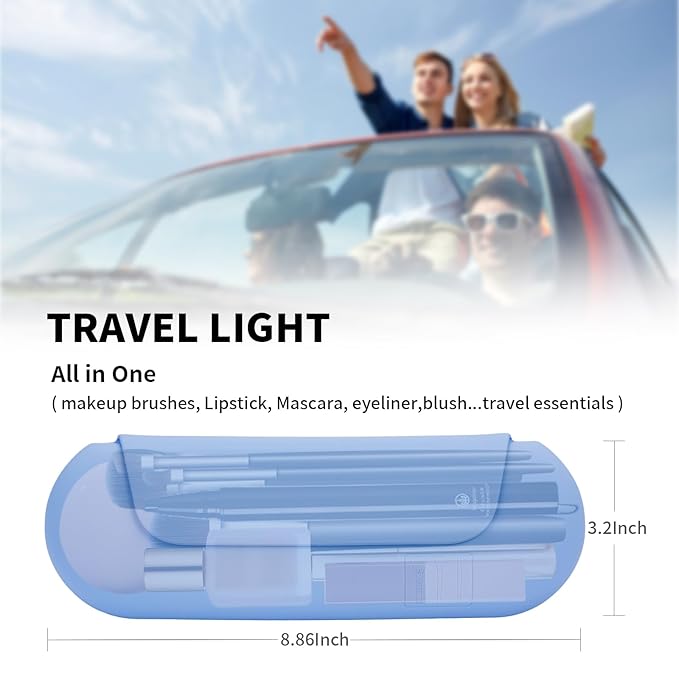 AGIKET 2 IN 1 Silicone Makeup Brush Holder with Beauty Make Up Sponge Holder Case：Soft Portable Cosmetic Face Brushes Holder with Upgrade Anti-Fall Out Magnetic Closure - Blue