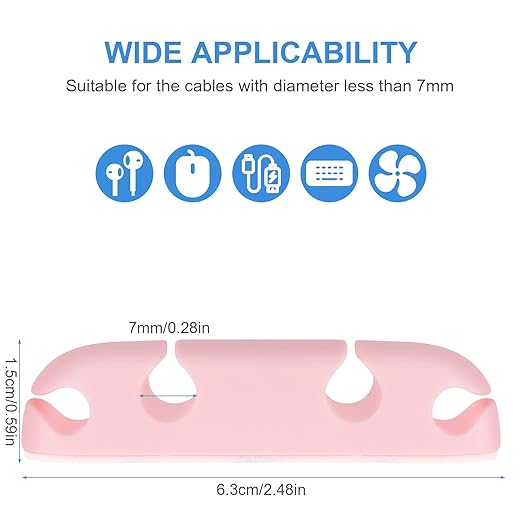 WLLHYF Cable Clips 3PCS Cord Wire Organizer Cable Management Holders 4 Hole Silicone Cable Harness USB Charging Accessory Cable Holder for Office and Home Desk (Pink)