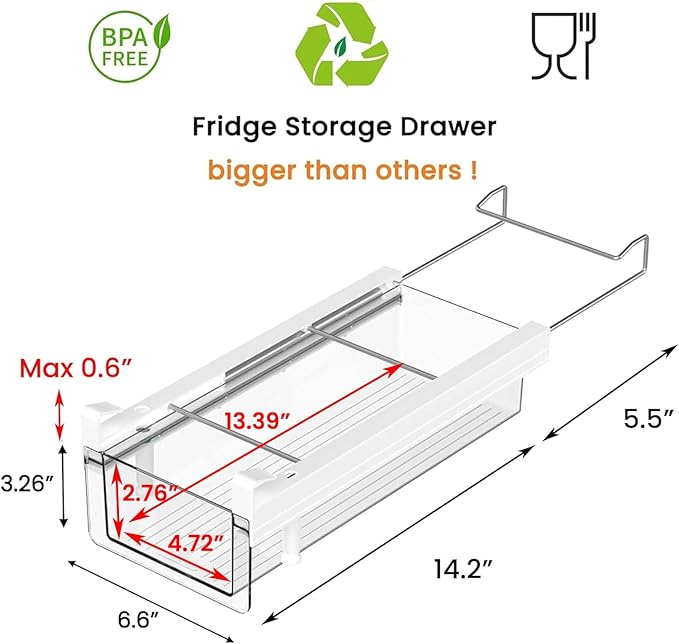 Fridge Organizer Drawer, Clear Plastic Fridge Organizer Bins