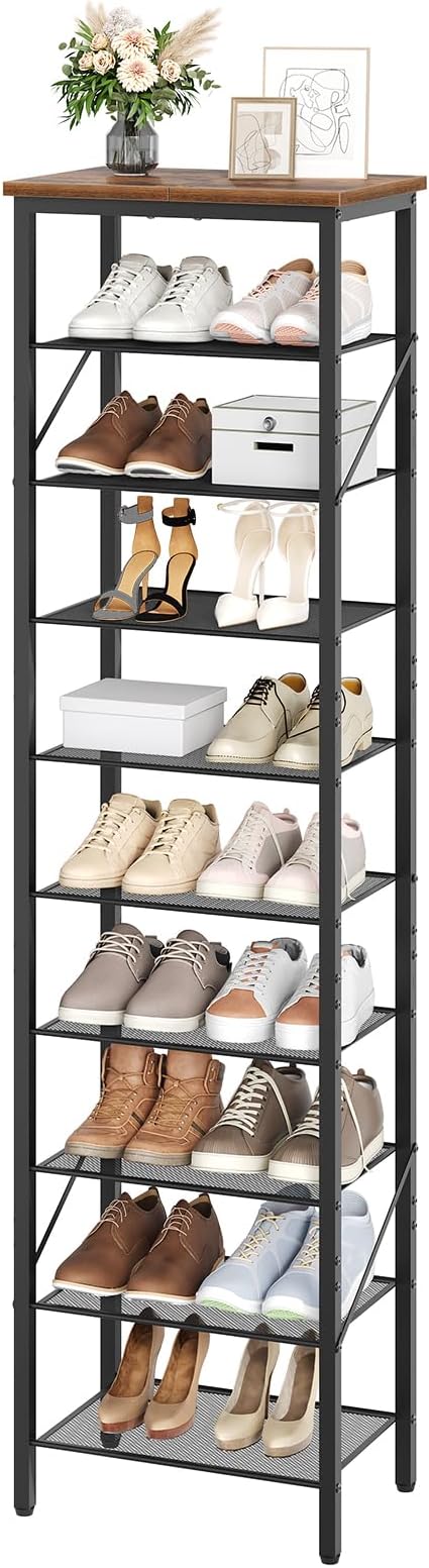 10 Tier Narrow Shoe Rack Organizer, Tall Slim Shoe Storage for Small Space