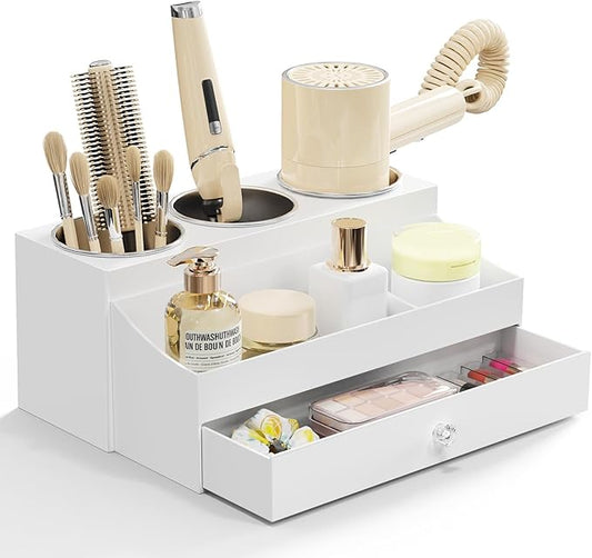 Acrylic Hair Dryer Holder with Drawer, White