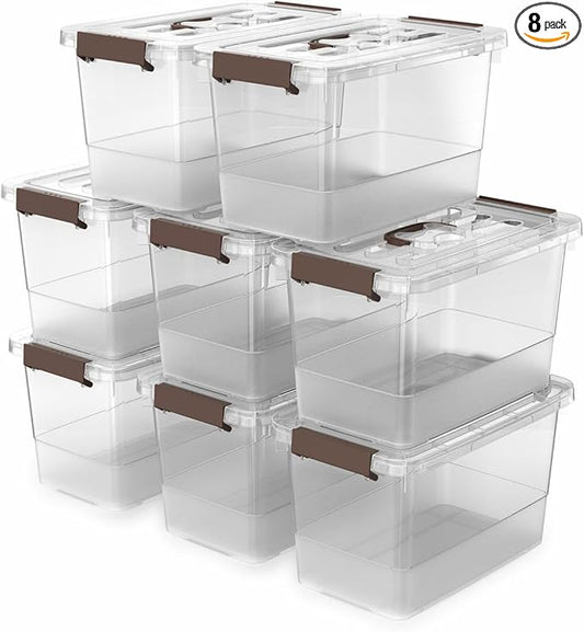 8 Packs Clear Plastic Storage Bins with Lids/Handle