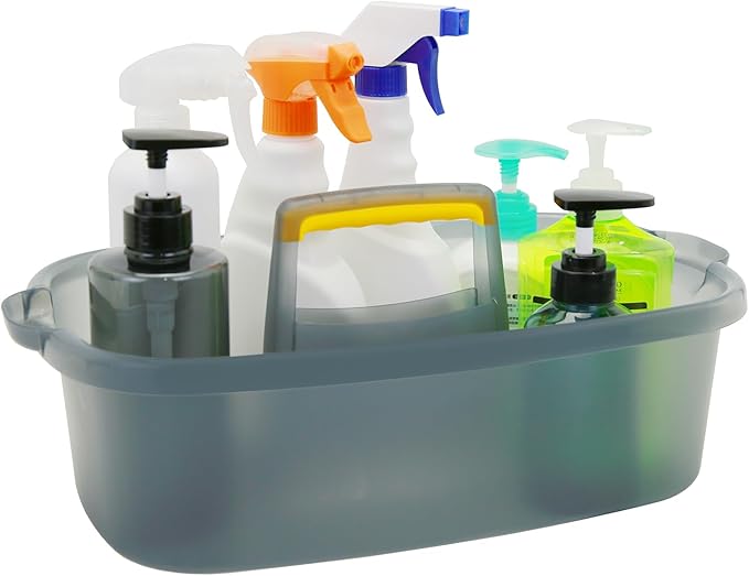 Goderewild Multi-Purpose Cleaning Caddy with Handle, Shower Caddy Organizer/Storage Basket/Totes Portable for Bathroom Supplies, Cleaning Products, Under Sink Tool (Translucent Gray, 1 Pack)