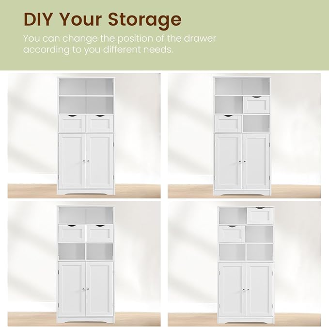 Tall Bathroom Cabinet, Storage Cabinet with Adjustable Shelves
