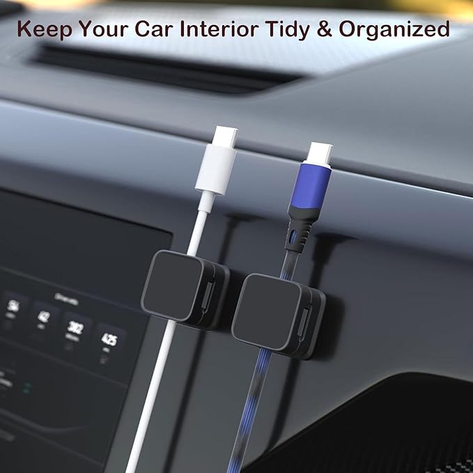 10 Pack Cord Organizer, Magnetic Cable Management, Cord Holder for Desk, Black