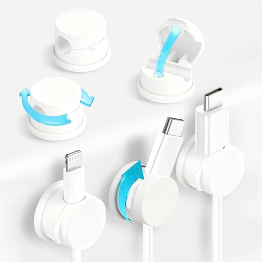 6pcs Magnetic Cable Clips, 360° Swiveling Adhesive Cable Organizer, White