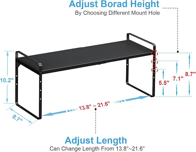 Set of 2 Expandable Cabinet Shelf Organizer, Stackable Kitchen Countertop Shelves Spice Racks, Small Metal Storage Shelf For Cupboard Counter Tabletop, 30 LBS Heavy Duty, Adjustable, 13.8" to 21.6"