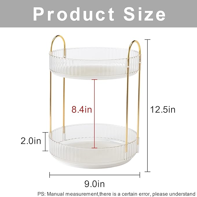 360° Rotating Makeup Organizer, 2 Tiers, Clear