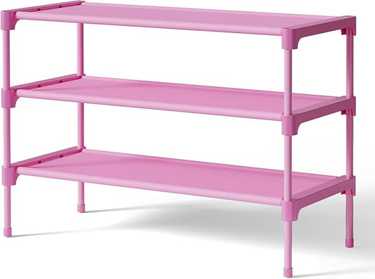 Shoe Rack, Non-Woven Shoe Rack Shelf, Shoe Organizer for Closet, Entryway, Pink