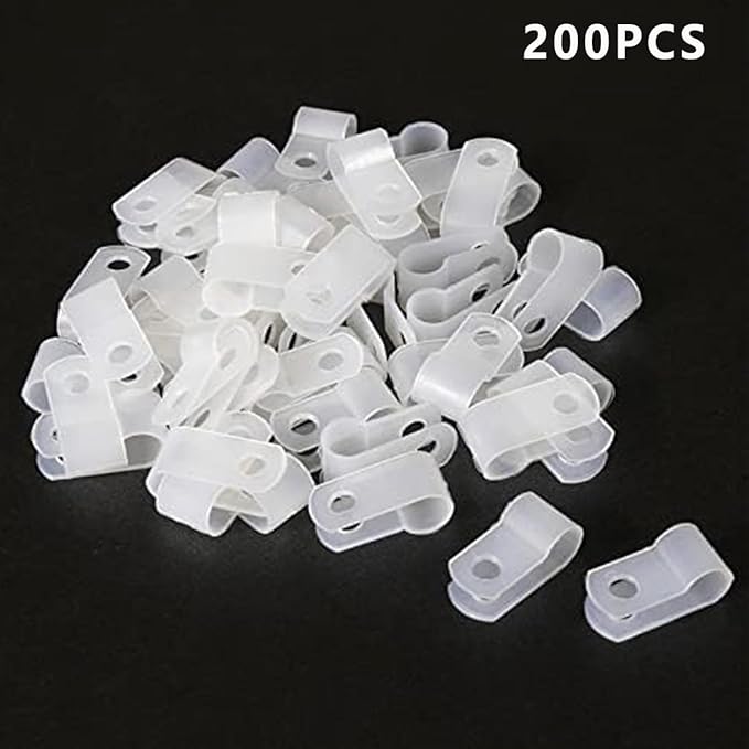 100PCS White Nylon R-Type Cable Clamp 5/8 Inch Cable Organizer Assortment Kit