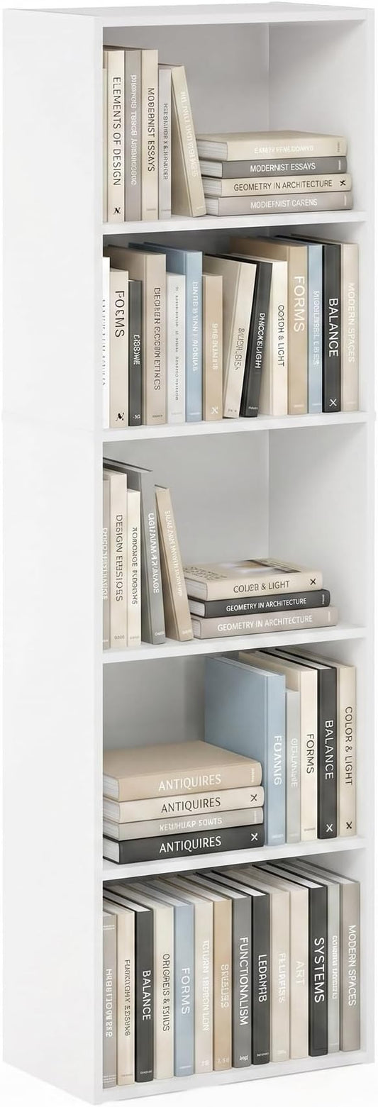 Furinno PASIR Book Shelf, 5-Tier Modern Bookshelf, White