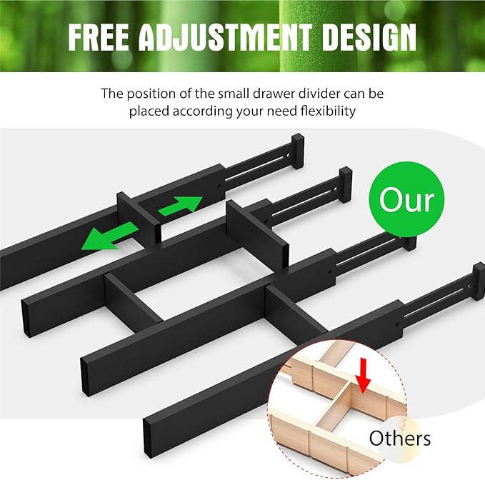 Bamboo Drawer Dividers Organizers, Expandable Drawer Separators Splitter, Black