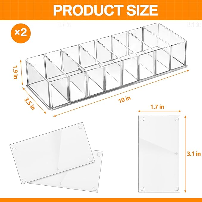 2 Pcs Acrylic Makeup Compact Organizer Detachable 8 Spaces Clear Vanity Drawer