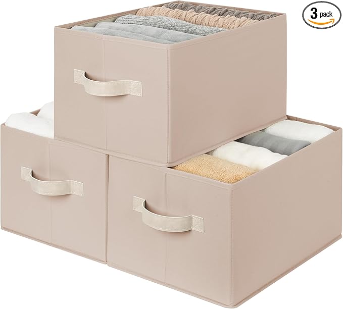 StorageWorks Storage Baskets for Shelves, Closet Organization and Storage Bins, Fabric Organizer Baskets for Clothes, Light Brown, 3-Pack, Extra Large