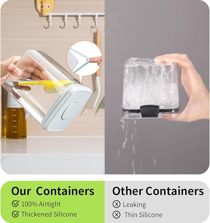 Airtight Food Storage Containers, 1.3Qt 3Pcs Pop Food Containers with Lids