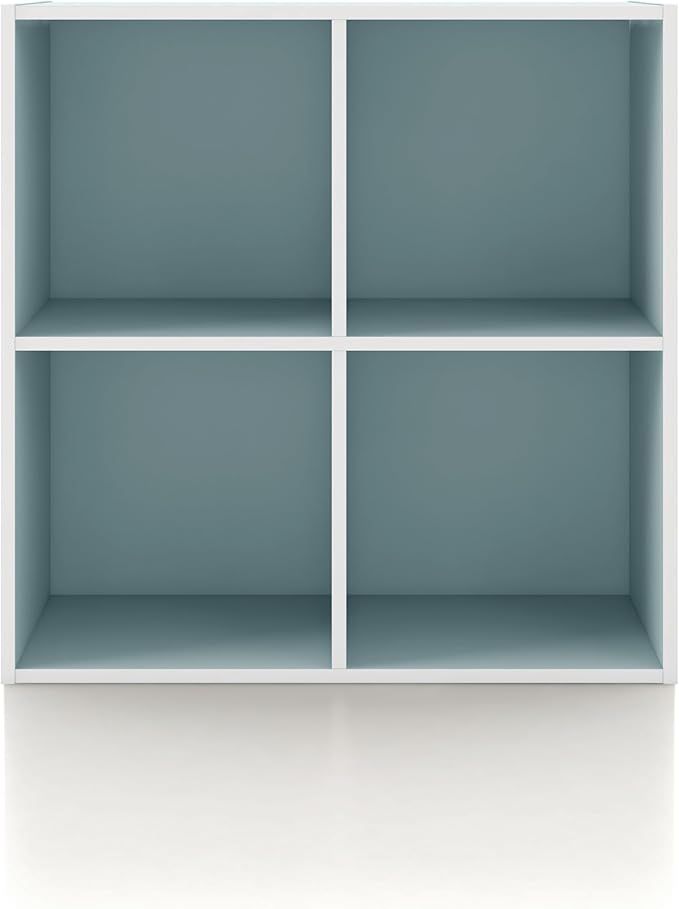 Homes: Inside + Out Apexa 4-Cube Storage Organizer Shelves, Stackable Wood Bookcase Fits Cubby Bins for Organization, Dorm Teen Room Decor & Home Office, Light Blue