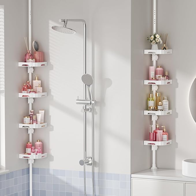 Shuang qing 4-Tier Corner Shower Caddy Tension Pole Organizer, White