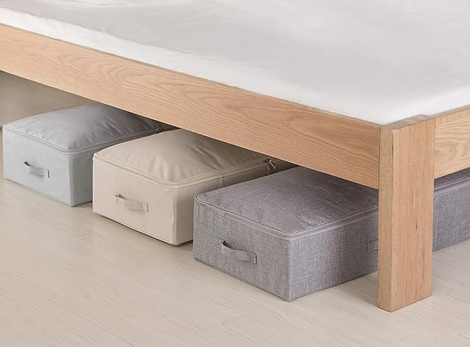 iwill CREATE PRO Pack of 2, Collapsible Rigid Storage Baskets for Underbed Organizer, Good for Clothing, Shoes, Bedding in Wardrobe, College Dormitory, Apartment Shelves Use, Beige