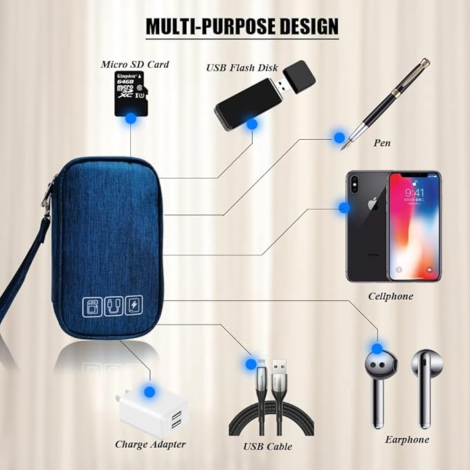 Electronic Organizer Bag Cable Organizer Travel Cord Organizer Case Pouch, Navy