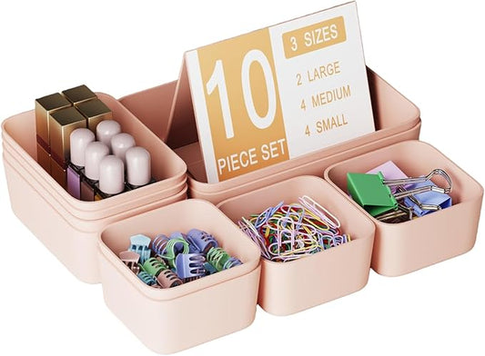 Plastic Drawer Organizers, 10 PCS Drawer Organizer Bins, Pink