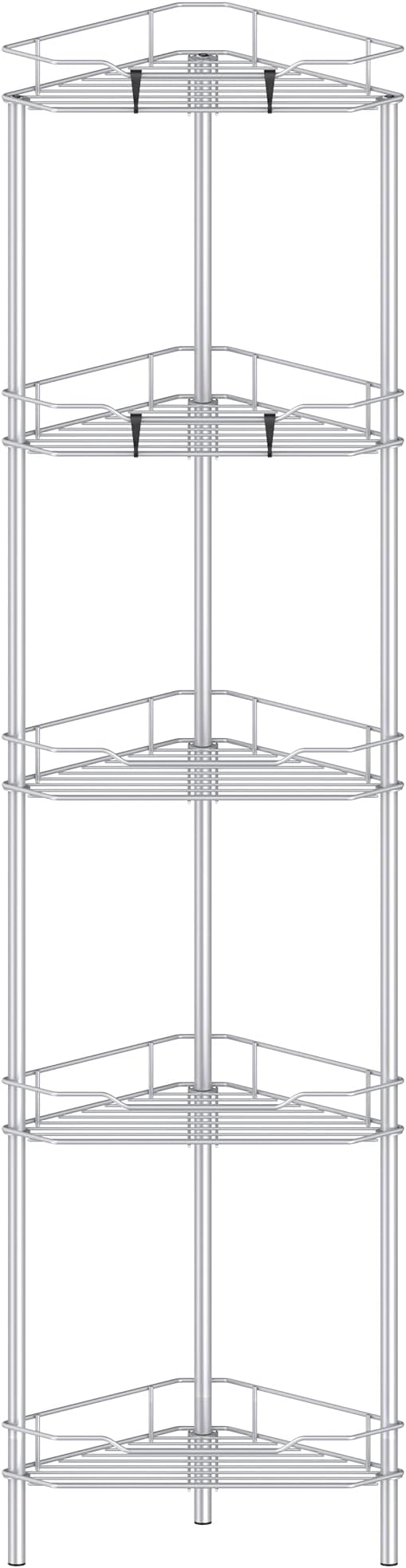 5 Tier Floor Standing Corner Shower Caddy Organizer Shelf with Hooks, Silver