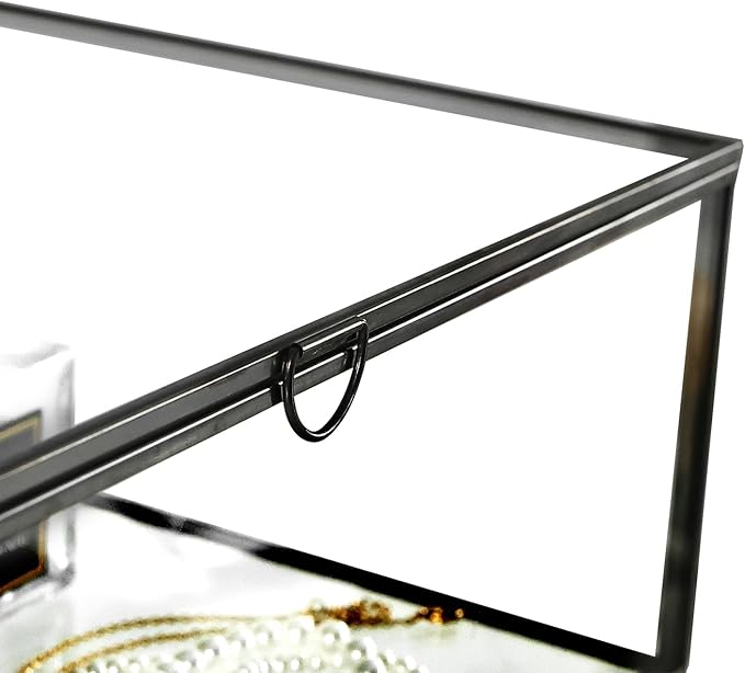HighFree Vintage Glass Box with Lid - Clear Jewelry Glass Display Box Keepsake Box - Home Decor Decorative Box for Trinket Rings Bracelet (Black, Large)