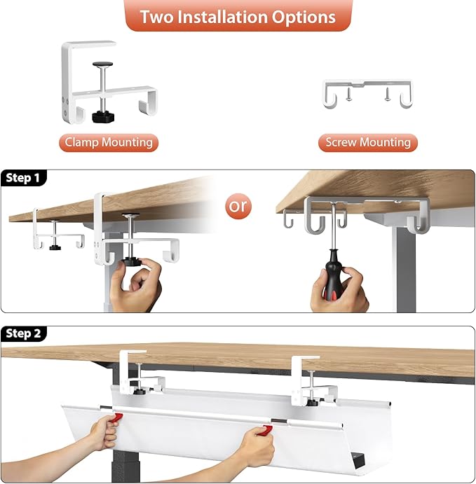 Univivi No Drill Under Desk Cable Management Tray, 36" Cord Organizer for Table, Clamp/Screw Mount Desk Cable Management, Premium Fabric Cable Management Tray for Office, Home