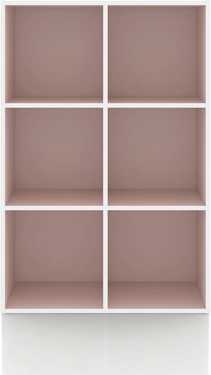 Homes: Inside + Out Apexa 6-Cube Storage Organizer Shelves, Stackable Wood Bookcase Fits Cubby Bins for Organization, Dorm Teen Room Decor & Home Office, Light Pink