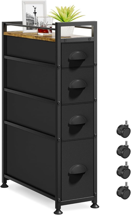 4 Drawer Narrow Dresser Slim Cabinet Skinny Storage Tower Chest