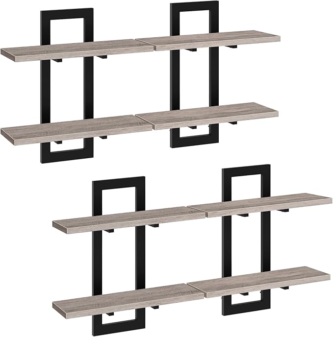 Floating Shelves, 15 Inch Wall Shelf Set of 4, Greige and Black BG32BJP401