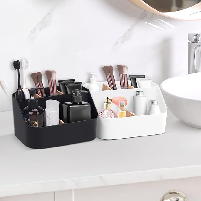 Ayswupt Electric Toothbrush Holders for Bathrooms,Black Tooth Brushing Holder,Toothpaste Organizer with Dividers,Bathroom Countertop Accessories Storage,Toothbrush Stand for Vanity Office Sink