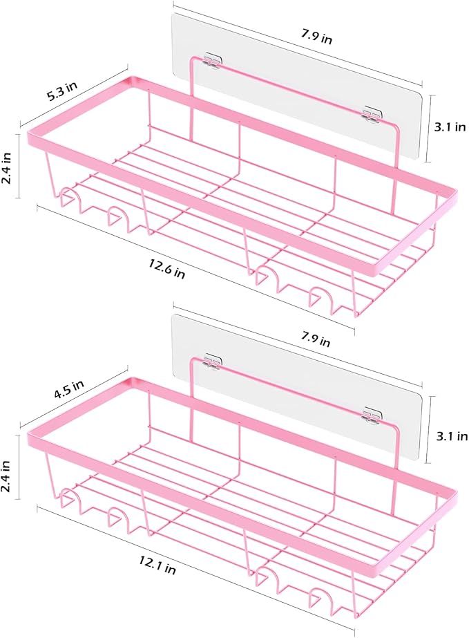 2 Pack Adhesive Shower Caddy Organizer with Hooks