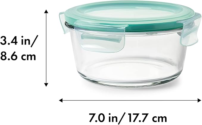OXO Glass Food Storage Container, 4 Cup, Round | Smart Seal | Leakproof | Airtight | Pack of 2
