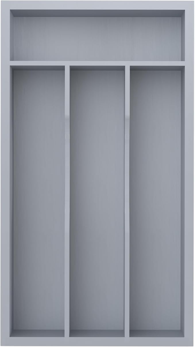 Silverware Organizer, Bamboo Kitchen Drawer Organizer, Grey, 6.7''W x 12''D