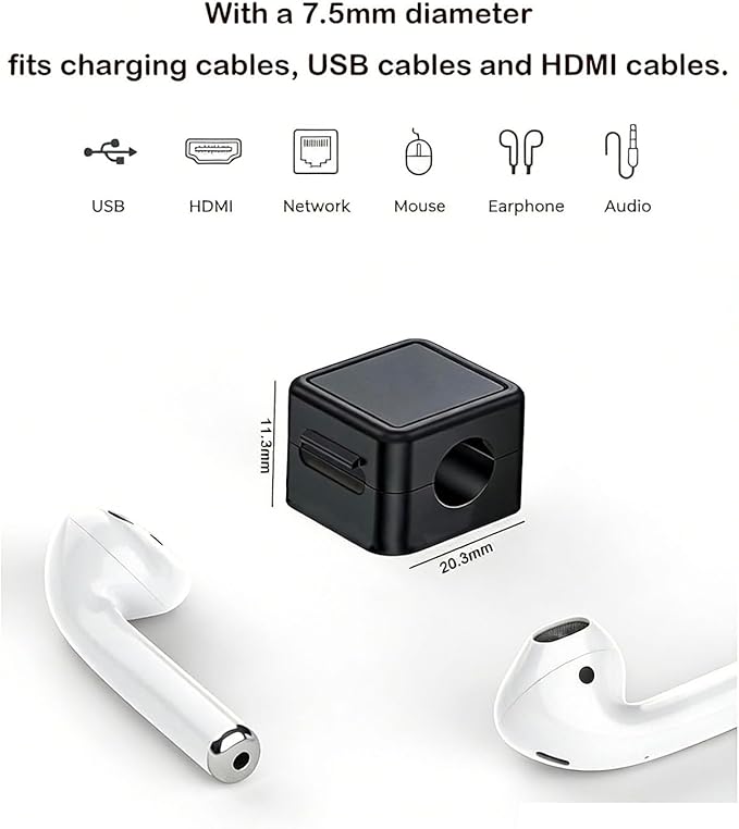 10 Pack Cord Organizer, Magnetic Cable Management, Cord Holder for Desk, Black