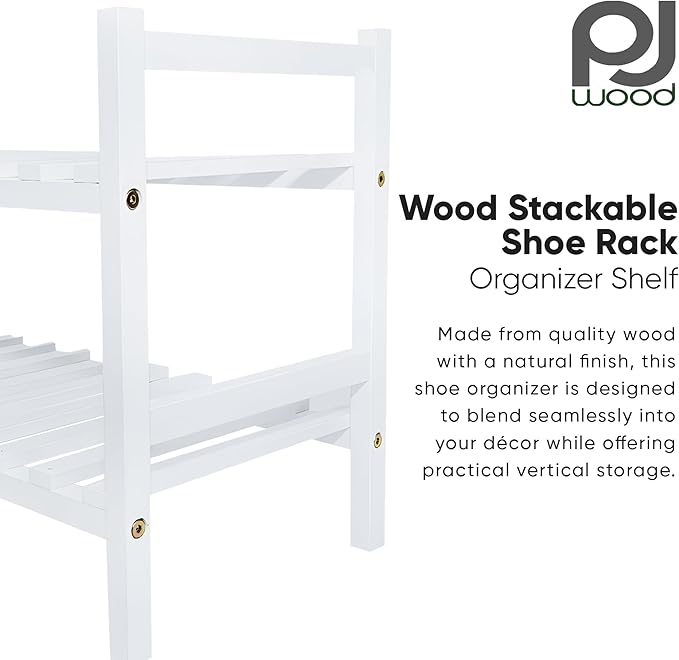 Wood Stackable Wooden Shoe Rack Organizer for Closet Storage, White