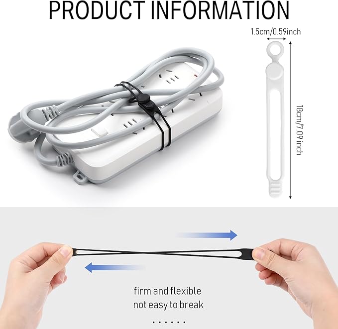 Nuanchu 40 Pcs Silicone Cable Ties Reusable Holder Adjustable Straps Multipurpose Charging Cable Organizer for Fastening Charging Cords Wires(7.1 Inch,Black, White)