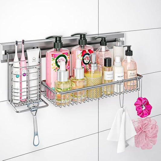 Adhesive Shower Caddy, Shower Organizer with Sliding Rail