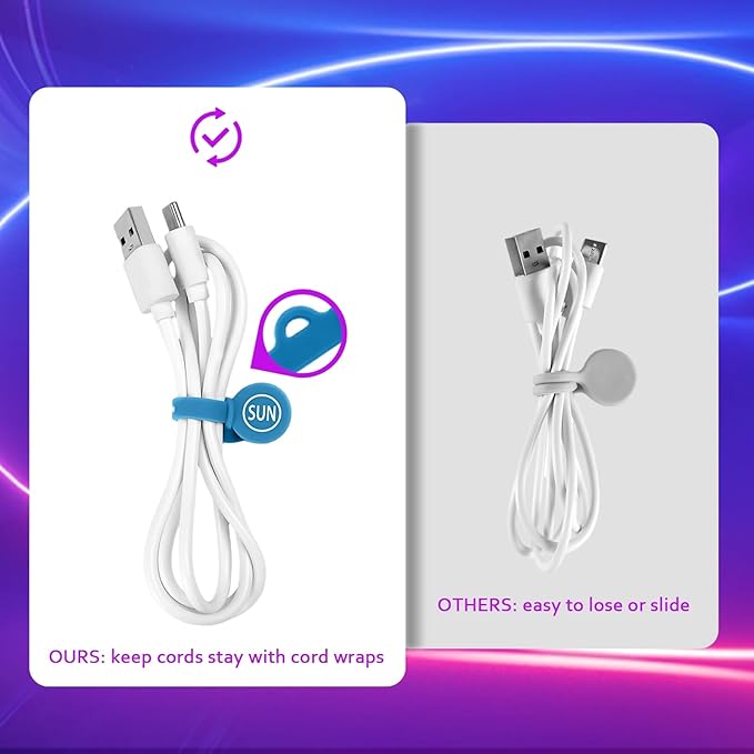 SUNFICON 6 Pack Magnetic Cord Organizers Cable Clips Cable Straps Silicone Twist Ties Colorful Headphone Cord Keeper Holder Manager Bookmark Whiteboard Fridge Magnet Keychain Gift Home,Office,School