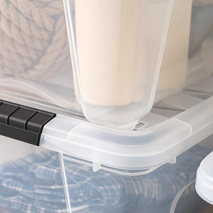 USA 32 Qt Stackable Plastic Storage Bins with Lids, 4 Pack, BPA-Free, Clear