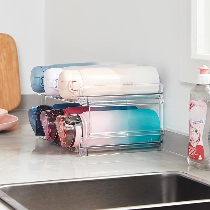 Lifewit 2 Tier Stackable Water Bottle Organizer for Cabinet, 2 Pack Plastic Bottle Holder Fits 6 Bottles/Tumblers up to 3.8" Diameter for Pantry/Countertop/Cupboard, 28 x 19 x 15 cm/11 x 7.5 x 5.7"