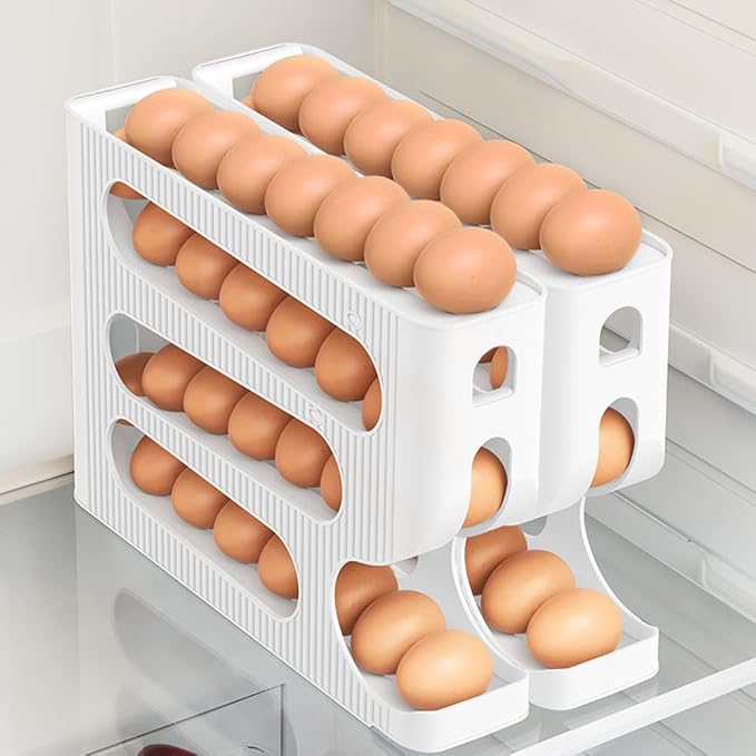 Sotfamily Egg Holder for Fridge, Automatic Rolling Egg Dispenser for Refrigerator, Countertop, Kitchen - Space-saving Egg Roller/Organizer/Storage/Container/Tray - 2 Packs for 56 Large Size Eggs
