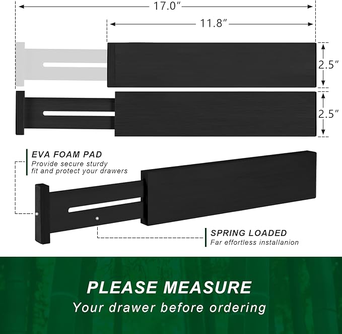 4 Pack Bamboo Drawer Dividers 2.6" High, Black