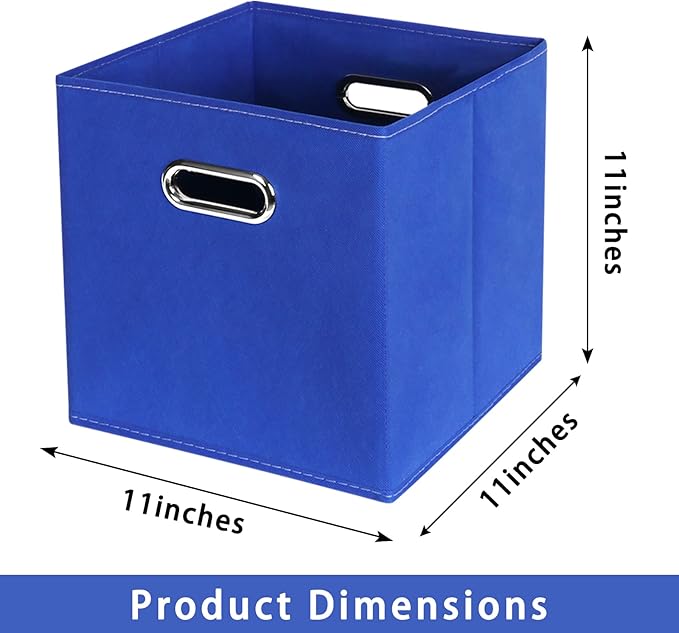 Fabric storage bins Cubes, Fabric Cube Organizer with Handle, Foldable Cube Bins for Cloth or Accessary Storage, 11x11x11, Set of 6, (Dark Blue)