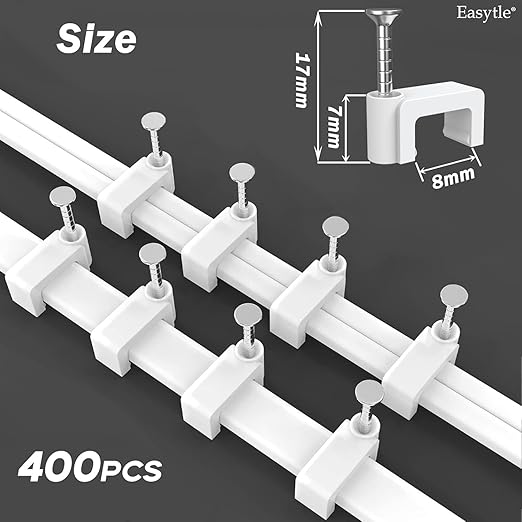 400 Pcs 8mm Cable Clips Nail in Cable Clips Flat Ethernet Cable Wall Clips Cable Tacks Coax Cable Clip Speaker Wire Clips Cable Nails for Cords Cat5/Cat5e/Cat6/Cat7 RJ45 Cord Clips